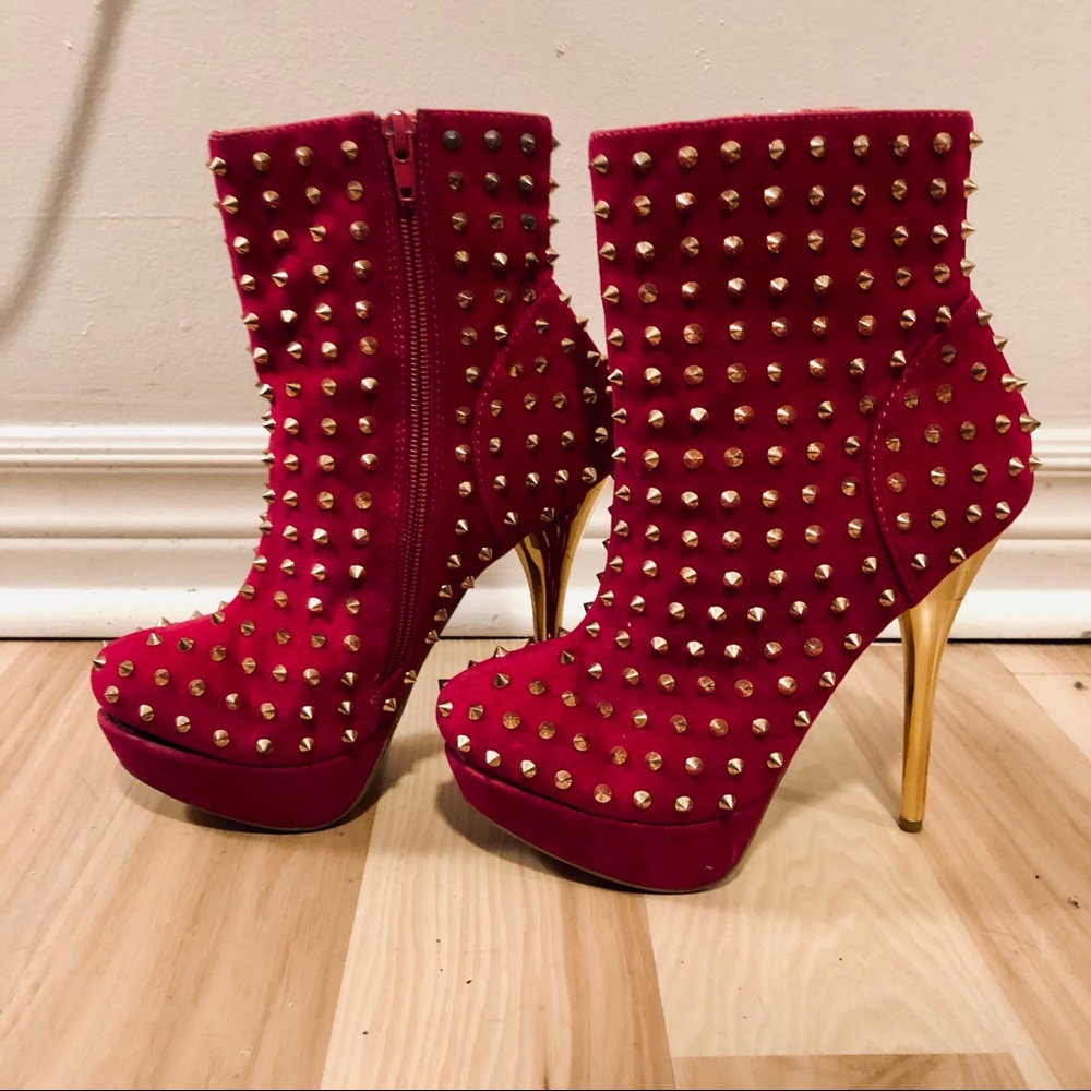 Studded Magenta Platform Boots